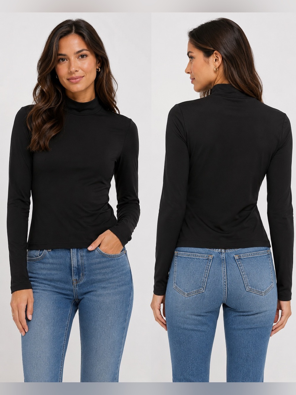 Black Long-Sleeve Mock Neck Top